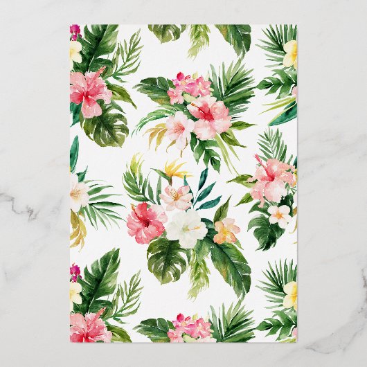 Waterverf Tropische Bloemen Zomboekje Folie Uitnodiging (Achterkant)
