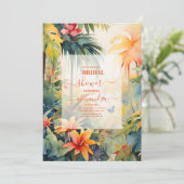 Waterverf Tropische Bloemen Zomer Bruidsdouche Kaart (Staand voorkant)