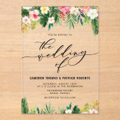 Waterverf Tropische bloemen zomerbruiloft Acryl Uitnodigingen (Voorkant)