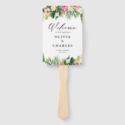 Waterverf Tropische bloemen zomerbruiloft Handwaaier (Voorkant)