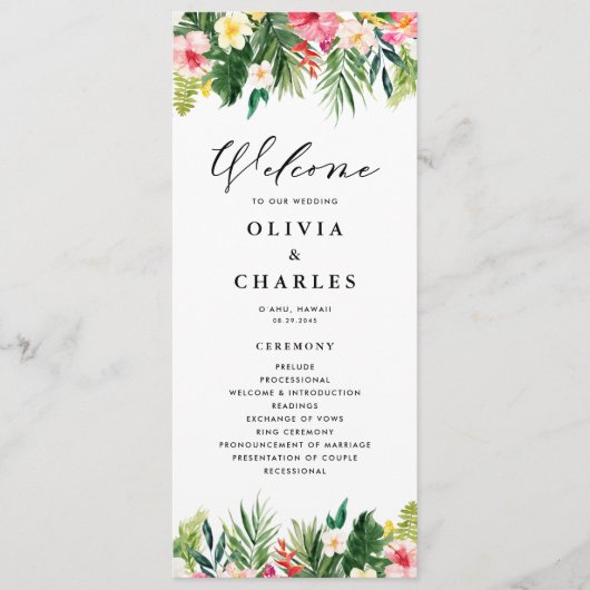 Waterverf Tropische bloemen zomerbruiloft Programmakaart (Voorkant)