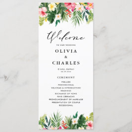 Waterverf Tropische bloemen zomerbruiloft Programmakaart