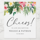 Waterverf Tropische bloemen zomerbruiloft Wijn Etiket (Enkel label)