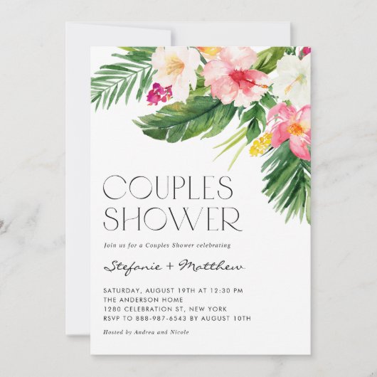 Waterverf Tropische bloemen zomerpaar — Shower Kaart (Voorkant)