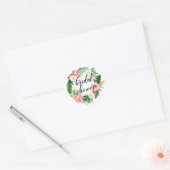 Waterverf Tropische Bloemenkrans Bruidsdouche Ronde Sticker (Envelop)