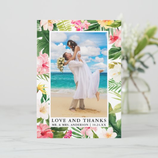 Waterverf Tropische Bloemenliefde en Bedankt (Staand voorkant)