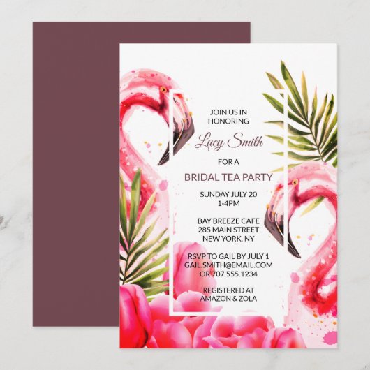 Waterverf Tropische Bridal Tea Party | Vlamingoene Kaart (Voorkant / Achterkant)