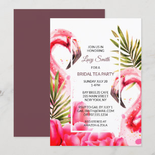 Waterverf Tropische Bridal Tea Party Vlamingoene Kaart