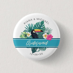 Waterverf Tropische Bridesmaid Blauwgroen ID577 Ronde Button 3,2 Cm