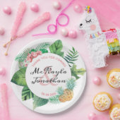 Waterverf Tropische bruiloft Ananas Orchid Leaf Papieren Bordje (Feest)