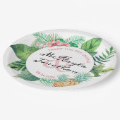 Waterverf Tropische bruiloft Ananas Orchid Leaf Papieren Bordje (Gekanteld)