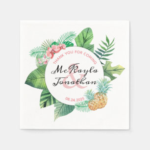 Waterverf Tropische bruiloft Ananas Orchid Leaf Servet