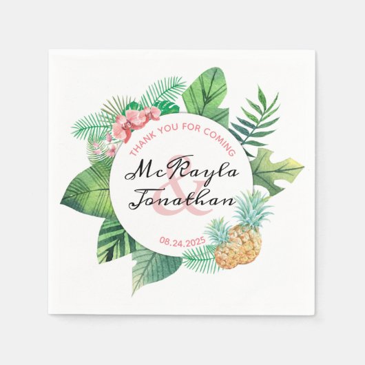 Waterverf Tropische bruiloft Ananas Orchid Leaf Servet (Voorkant)