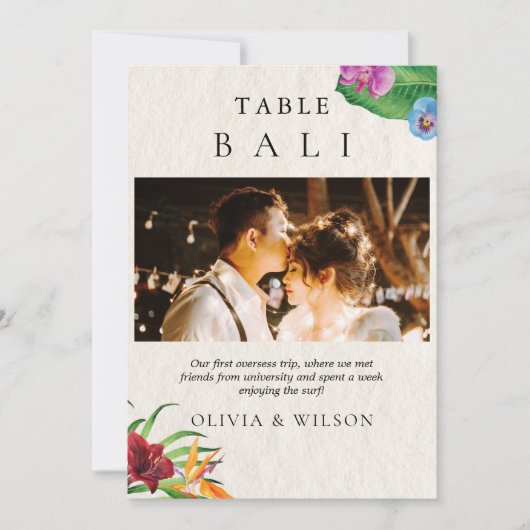 Waterverf Tropische bruiloft foto tafel nummer Kaart (Voorkant)