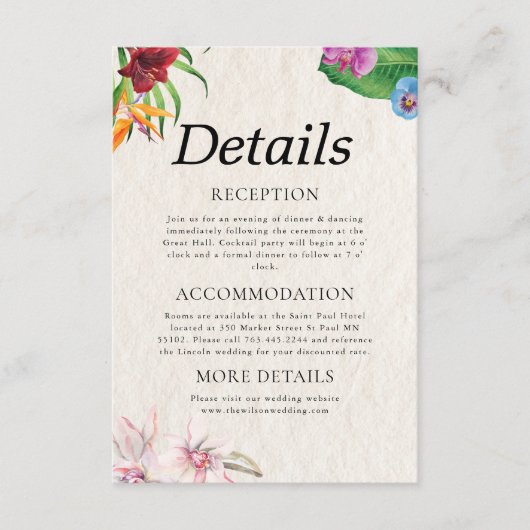 Waterverf Tropische bruiloft Informatiekaartje (Voorkant)
