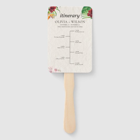 Waterverf Tropische bruiloft programma en tijdlijn Handwaaier (Achterkant)