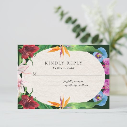Waterverf Tropische bruiloft RSVP Kaartje (Staand voorkant)