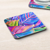 Waterverf tropische canna bladeren bier onderzetter (Linkerzijde)