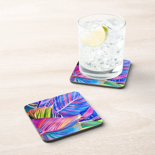 Waterverf tropische canna bladeren bier onderzetter (Rechterzijde)