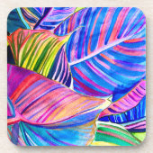 Waterverf tropische canna bladeren bier onderzetter (Voorkant)