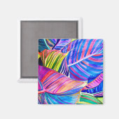 Waterverf tropische canna bladeren magneet (Voorkant / Achterkant)