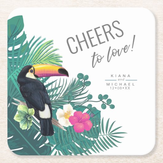 Waterverf Tropische Cheers to Love Blauwgroen ID57 Kartonnen Onderzetters (Voorkant)