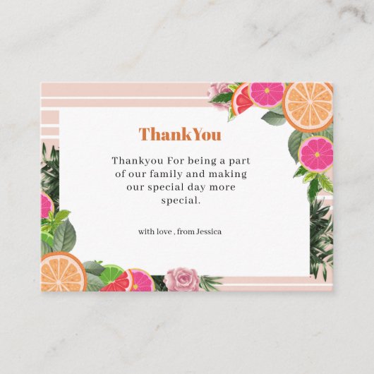 Waterverf Tropische Citrus Dank u Schattige Informatiekaartje (Voorkant)