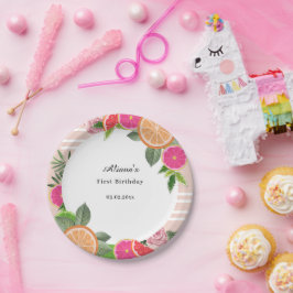 Waterverf Tropische Citrus Minimale Verjaardag Papieren Bordje