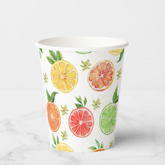 Waterverf Tropische Citrus Papieren Bekers (Voorkant)