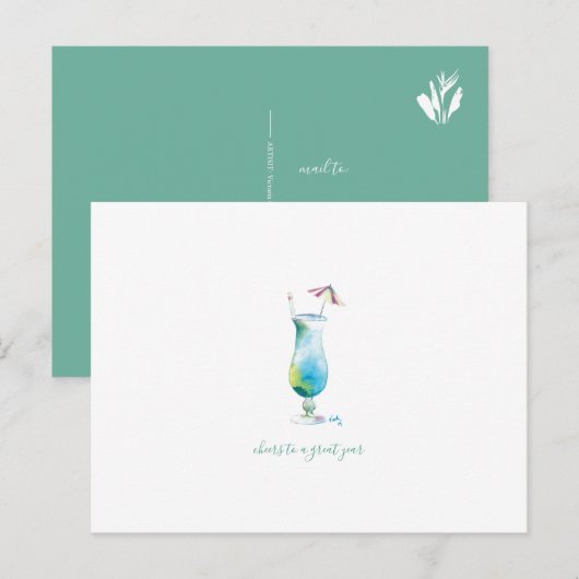 Waterverf Tropische Cocktail Feestdagenkaart (Voorkant / Achterkant)