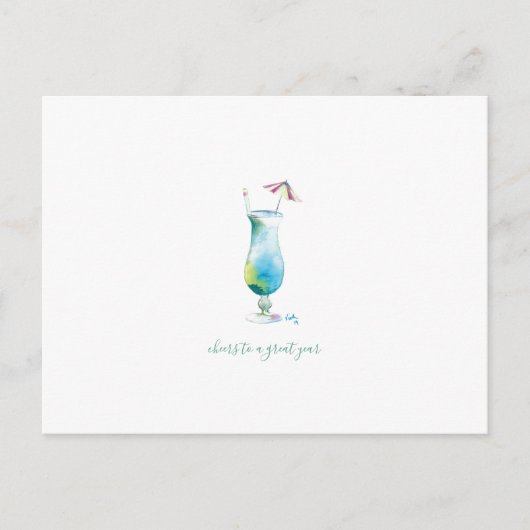 Waterverf Tropische Cocktail Feestdagenkaart (Voorkant)