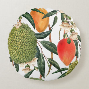 Waterverf tropische durian, mangopatroon. rond kussen