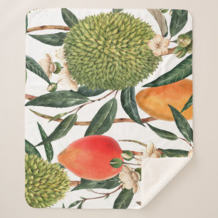 Waterverf tropische durian, mangopatroon. sherpa deken