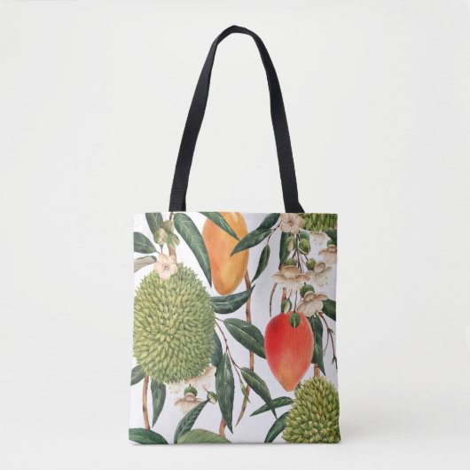 Waterverf tropische durian, mangopatroon. tote bag (Voorkant)
