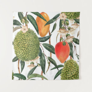 Waterverf tropische durian, mangopatroon. wandkleed