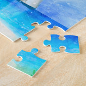 Waterverf tropische eilandstrand met palmboom legpuzzel (Zijkant)