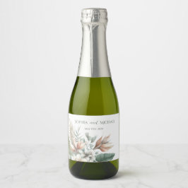 Waterverf tropische elegantie-bruiloft sparkling wijnetiket