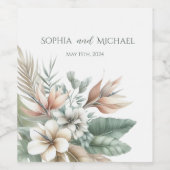 Waterverf tropische elegantie-bruiloft wijn etiket (Enkel label)