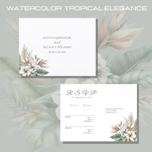 Waterverf Tropische Elegantie-RSVP-Wedding- Briefkaart