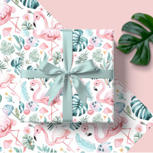 Waterverf Tropische Flamingo Baby Shower Cadeaupapier
