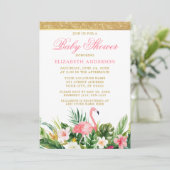 Waterverf Tropische Flamingo Baby shower Glitter Kaart (Staand voorkant)