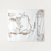 Waterverf Tropische Flamingo Boho White Floral Wandkleed (Voorkant (horizontaal))