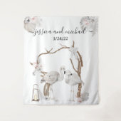 Waterverf Tropische Flamingo Boho White Floral Wandkleed (Voorkant)