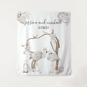 Waterverf Tropische Flamingo Boho White Floral Wandkleed