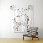 Waterverf Tropische Flamingo Boho Witte Bloemen Wandkleed (In situ)