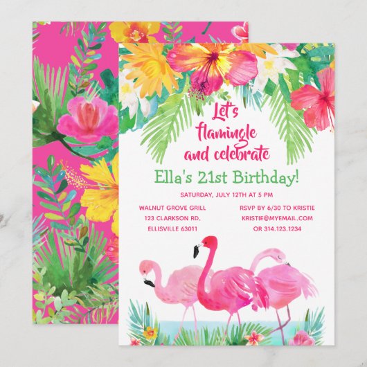 Waterverf tropische flamingo's kaart (Voorkant / Achterkant)