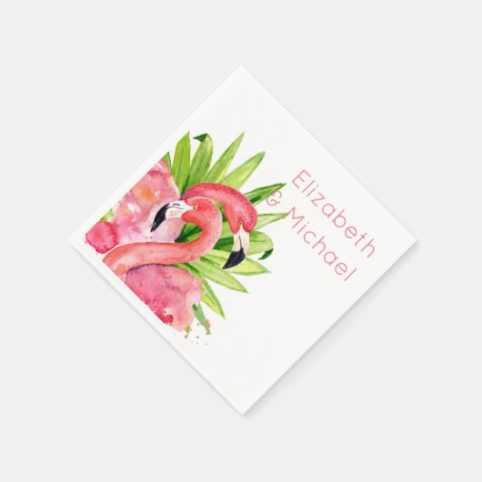 Waterverf Tropische Flamingo's Persoonlijk Feest Servet (Hoek)
