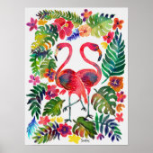 Waterverf Tropische flamingos Poster (Voorkant)