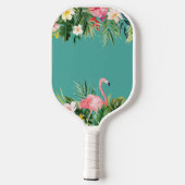 Waterverf tropische flora Blauwgroen Flamingo voeg Pickleball Paddle (Achterkant)