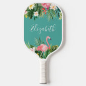 Waterverf tropische flora Blauwgroen Flamingo voeg Pickleball Paddle (Voorkant)